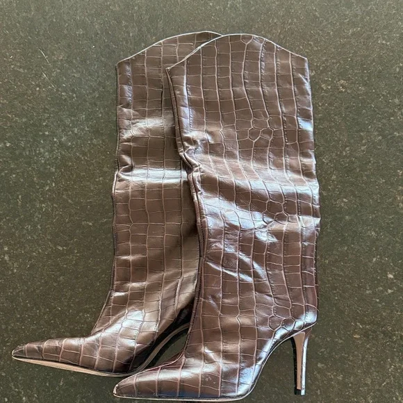 SCHUTZ Croc Tall Pointed-Toe Maryana Stiletto Boots - Picture 3 of 5